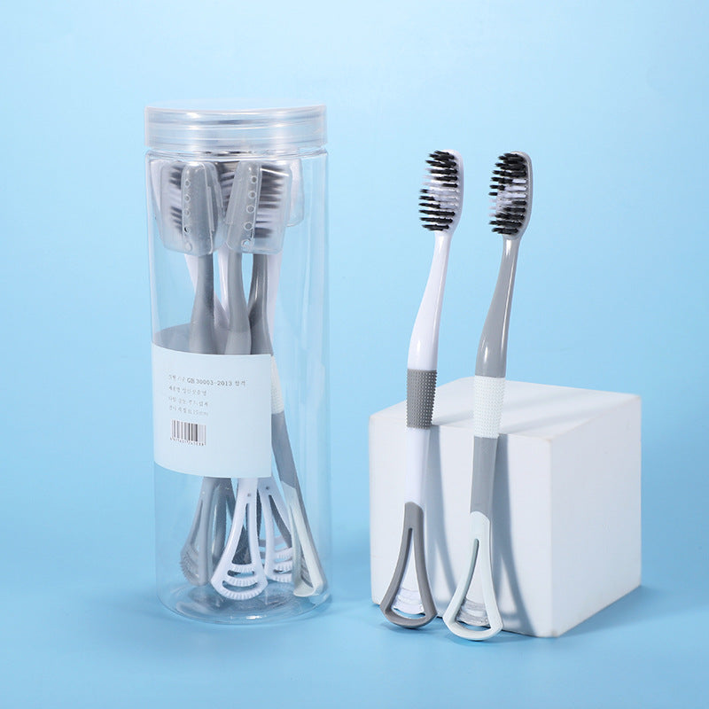 Soft Dental  Toothbrush with Tongue Cleaner Scraper Attachments