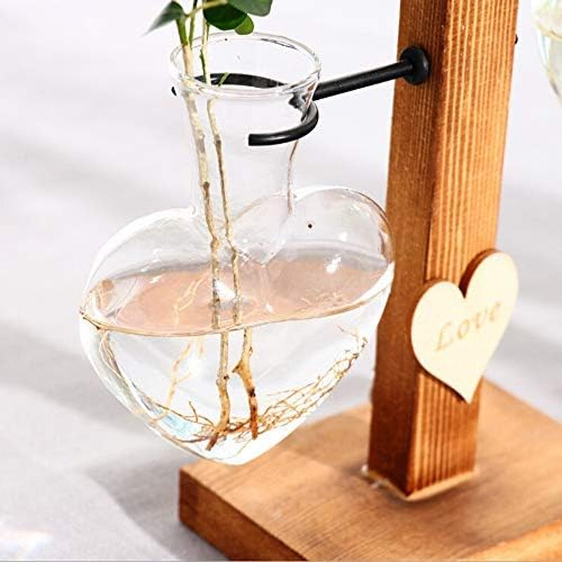 Hydroponic Vase Propagation Station Vintage Desktop Plant Terrarium Planter Bulb Vase Water Planting Propagation Heart （2 Bulb Vase