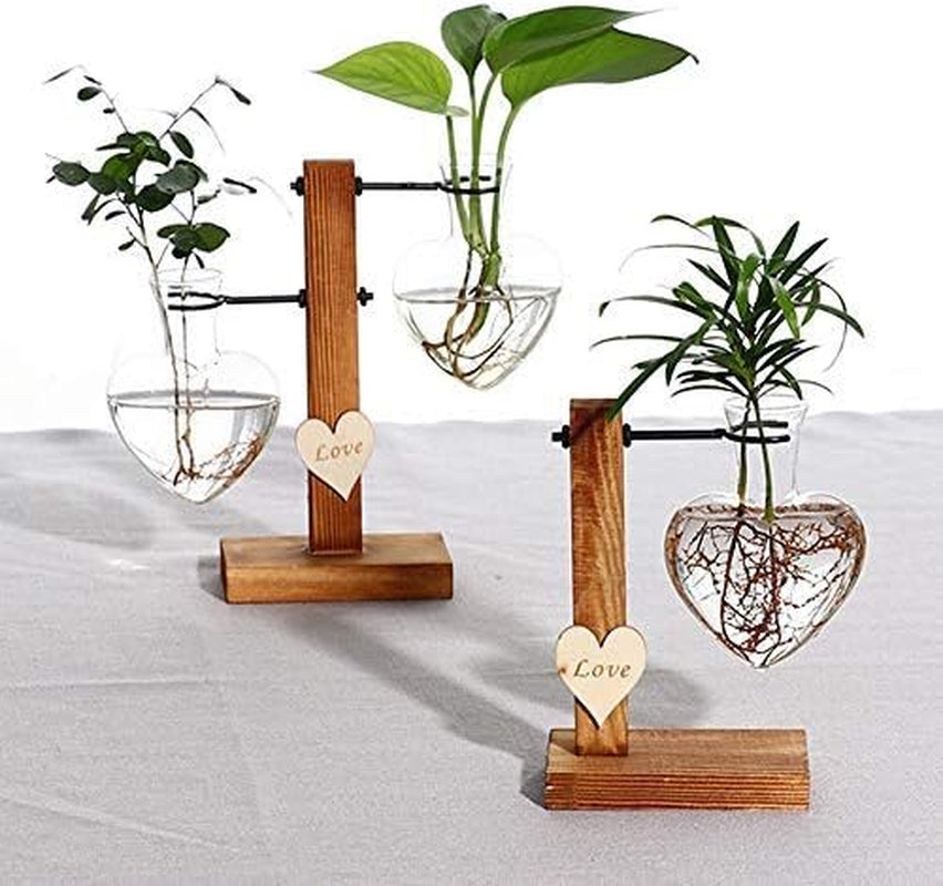 Hydroponic Vase Propagation Station Vintage Desktop Plant Terrarium Planter Bulb Vase Water Planting Propagation Heart （2 Bulb Vase