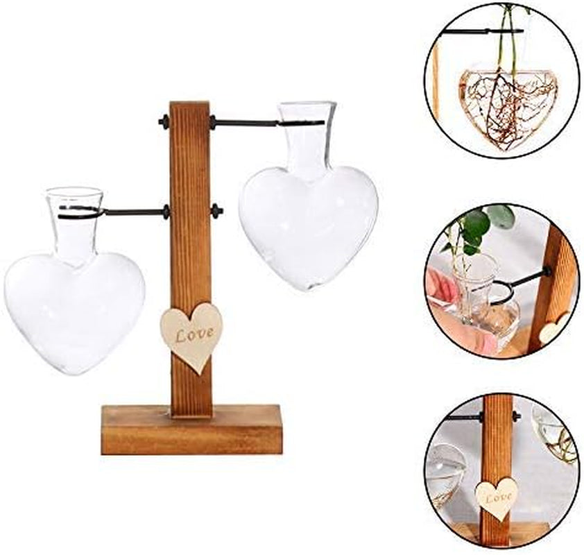 Hydroponic Vase Propagation Station Vintage Desktop Plant Terrarium Planter Bulb Vase Water Planting Propagation Heart （2 Bulb Vase
