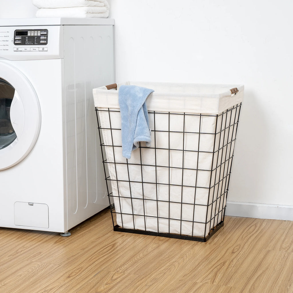75L Rectangular Steel Wire Laundry Hamper with Removable Liner, Natural, Adult