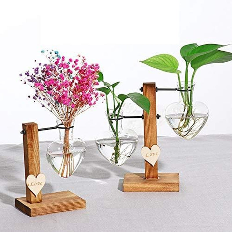 Hydroponic Vase Propagation Station Vintage Desktop Plant Terrarium Planter Bulb Vase Water Planting Propagation Heart （2 Bulb Vase