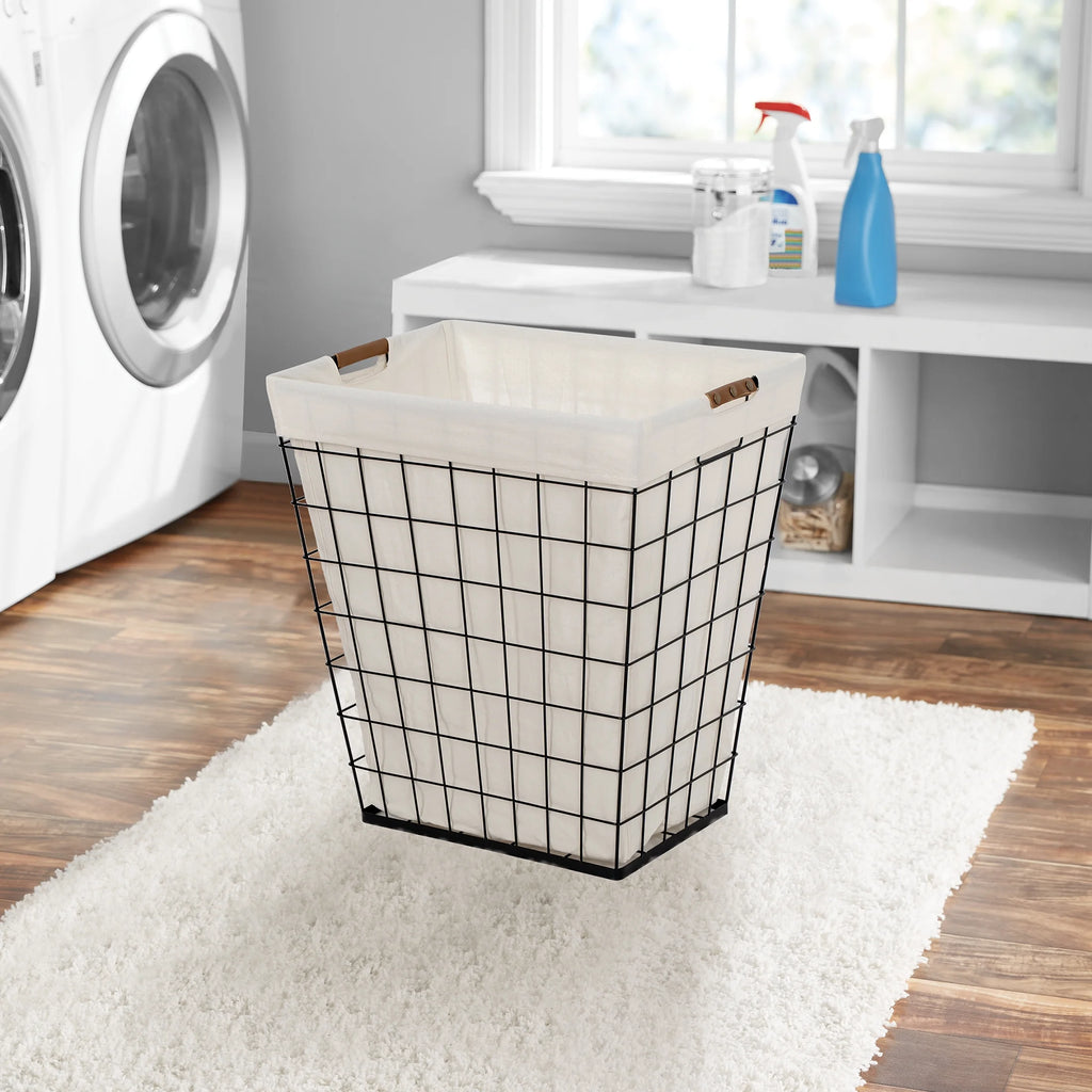 75L Rectangular Steel Wire Laundry Hamper with Removable Liner, Natural, Adult